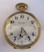 Hamilton gold plated pocket watch with Dennison Moon case, 17 jewels, double roller, no 1052060. D 5