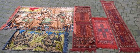 3 small rugs/runners & 2 wall hangings