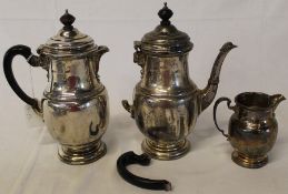 Silver coffee pot (handle off), matching hot milk jug and cream jug Birmingham 1925 by Mappin & Webb