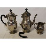 Silver coffee pot (handle off), matching hot milk jug and cream jug Birmingham 1925 by Mappin & Webb