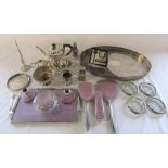 Various silver plate inc tea set, trays (one circular tray not shown in picture) and dressing