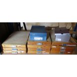11 large drawers of watch parts & 2 boxes of parts and clamps