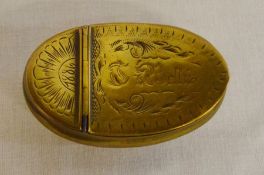 Victorian brass snuff box engraved T Bellis 1886