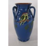 Royal Torquay Pottery three handled vase decorated with birds H 24cm
