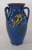 Royal Torquay Pottery three handled vase decorated with birds H 24cm