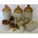 3 stoneware flagons inc. W N Mason Alford, 2 hotwater bottles etc.