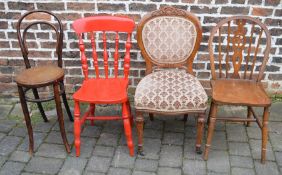 4 assorted chairs including Bentwood chair & wheelback chair