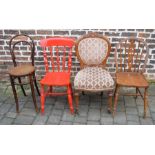 4 assorted chairs including Bentwood chair & wheelback chair