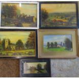 5 framed oil paintings by Elias Lacey - Viewing from Beacon Hill 1941, Old Castle Mill 1941,