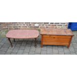 Small blanket box & a hammered copper top coffee table