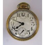 Waltham Vanguard 23 jewels gold plated pocket watch 'D'N and UP dial' with keystone case, no
