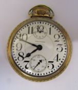 Waltham Vanguard 23 jewels gold plated pocket watch 'D'N and UP dial' with keystone case, no