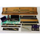 Large cased draughtsman's compass & selection of rulers etc including Huntley & Stanley