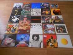 Approximately 60 LP records including The Doors, Iron Maiden, Neil Young, Bob Dylan, The Beach Boys,