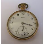 Gold plated Pinnacle pocket watch 7 jewels swiss made