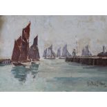 Gilt framed oil on board depicting sailing boats by Rowland Fisher RA RMSA ROI (1885 - 1969) size