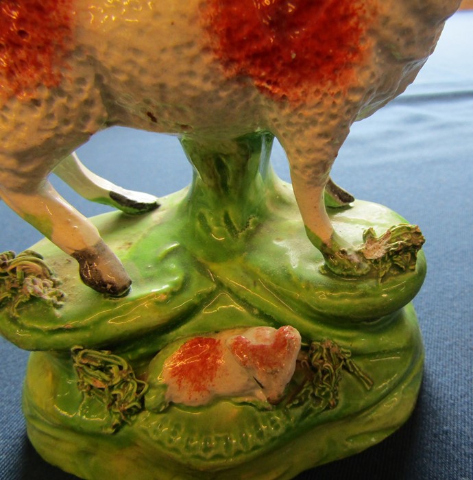 !9th century Staffordshire sheep against a green bocage stamped 'Salt' to verso & a pair of Minton - Image 5 of 8