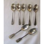 Various silver teaspoons inc Sheffield 1908, London 1852 and London 1810 weight 3.79 ozt