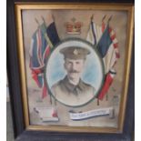 Large oak framed Great War memorial photographic portrait of a soldier entitled "For King and