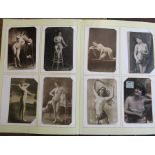 Postcard album containing vintage nudes mainly reproduction approximately 63 cards