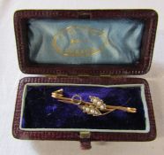 9ct gold and seed pearl brooch (missing stone/pearl) Chester hallmark weight 1.5 g