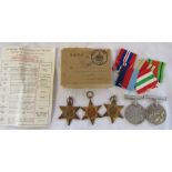 5 WWII medals consisting of 1939-45 medal, defence medal, 1939-45 star, Italy star and Africa star