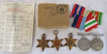 5 WWII medals consisting of 1939-45 medal, defence medal, 1939-45 star, Italy star and Africa star