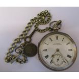 H Samuel Manchester silver pocket watch Chester 1895 with white metal chain