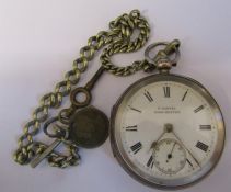 H Samuel Manchester silver pocket watch Chester 1895 with white metal chain