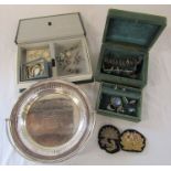Assorted costume jewellery inc silver, cloth naval badges inc New Zealand Shipping Co & silver