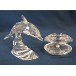 Swarovski dolphin H 9 cm 190365 and large oyster shell with pearl (both boxed)