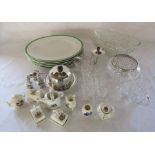 Assorted ceramics and glassware inc cut glass rose bowl, silver plate and crested china