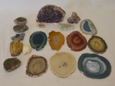 Collection of small fossils & rock crystal samples/sections including amethyst