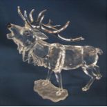 Boxed Swarovski 'Rare Encounters - stag' crystal figure with silvered metal antlers H 14 cm L 15