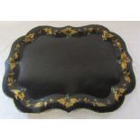 Large Victorian black and gilt paper mache tray L 78 cm D 60 cm (af)