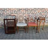Corner table, serving trolley & 2 dining chairs
