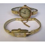9ct gold ladies wristwatch with gold effect elasticated strap together with a gold plated Bulova