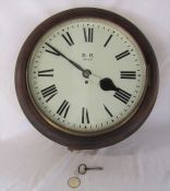 British Rail wooden case station dial clock numbered BR 14104 (pendulum suspension spring broken)