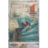 British Railways  'See Britain by train - Norfolk' poster cut down & glued on board artwork by