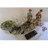 Various ceramics and glassware inc Cornucopia vases, Capodimonte style figurines, pair of glass