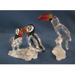 Swarovski crystal puffins 261643 and toucan H 8.5 cm 232311 (both boxed)