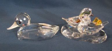 Swarovski crystal mandarin ducks 858736 and a large mallard duck L 9 cm 012723 (all boxed)