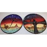 2 StarKeeper Pottery (San Angelo Texas) hand painted plates (30cm / 12 inches) "Thanksgiving" & "