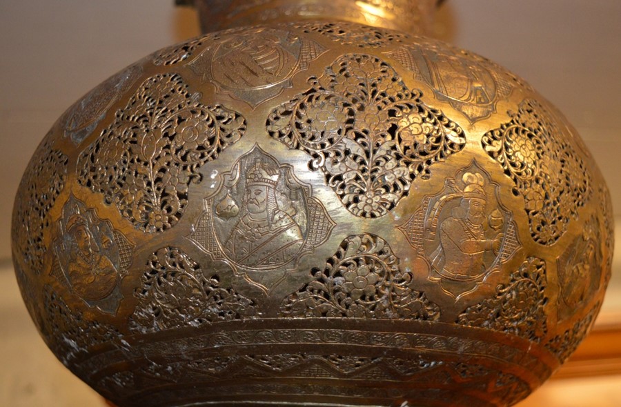 Persian brass hanging lamp with pierced fretwork H 60cm Dia 33cm - Image 2 of 2