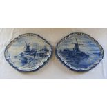 2 large Delft blue and white wall plaques 39 cm x 32 cm