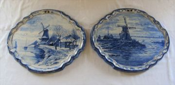 2 large Delft blue and white wall plaques 39 cm x 32 cm