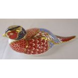 Royal Crown Derby paperweight - pheasant, gold stopper L 18 cm (no box)