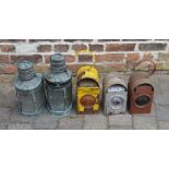 Pair of ship lamps & 3 road lamps