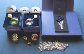 Assorted Swarovski crystal inc paperweight, flower and pig, 2 boxed hanging crystals, light boxes