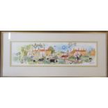 Colin Carr - framed watercolour of a Norfolk village scene signed and dated 1984 77 cm x 34 cm (size